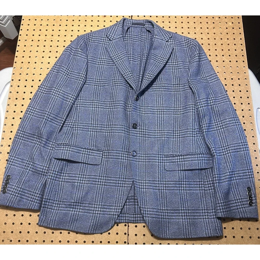 NWOT Scabal Kenton Sport Coat Mens 42 R Navy Glen Plaid Wool Cashmere Portugal